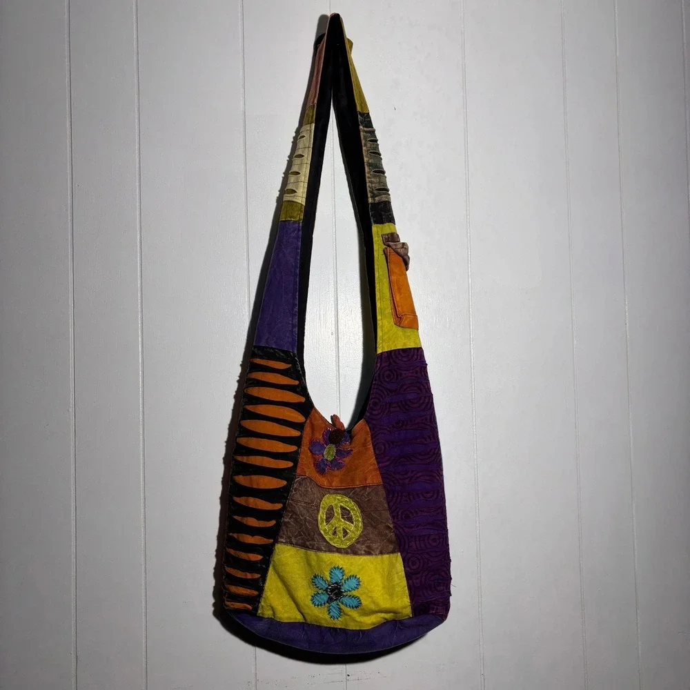 Boho Hippie Patchwork Crossbody Bag Flowers Colorful Indie Festival Sling Peace